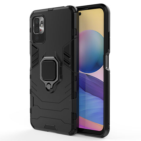 Custodia Silicone e Plastica Opaca Cover con Magnetico Anello Supporto per Xiaomi Redmi Note 11 SE 5G Nero