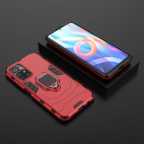 Custodia Silicone e Plastica Opaca Cover con Magnetico Anello Supporto per Xiaomi Redmi Note 11S 5G Rosso