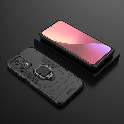 Custodia Silicone e Plastica Opaca Cover con Magnetico Anello Supporto per Xiaomi Redmi Note 11T Pro 5G Nero