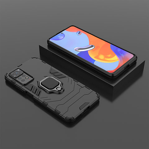 Custodia Silicone e Plastica Opaca Cover con Magnetico Anello Supporto per Xiaomi Redmi Note 12 Pro 4G Nero