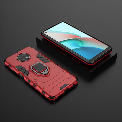 Custodia Silicone e Plastica Opaca Cover con Magnetico Anello Supporto per Xiaomi Redmi Note 9 5G Rosso