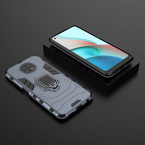 Custodia Silicone e Plastica Opaca Cover con Magnetico Anello Supporto per Xiaomi Redmi Note 9T 5G Blu
