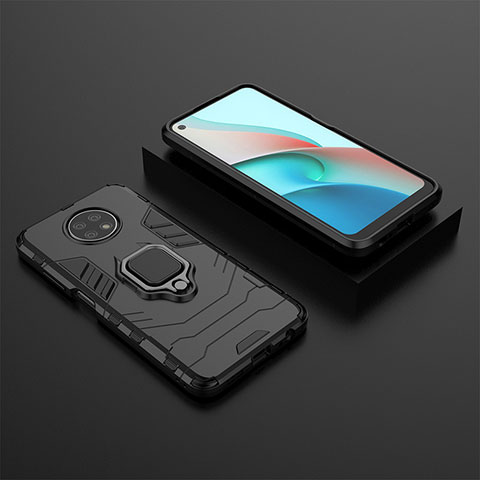 Custodia Silicone e Plastica Opaca Cover con Magnetico Anello Supporto per Xiaomi Redmi Note 9T 5G Nero