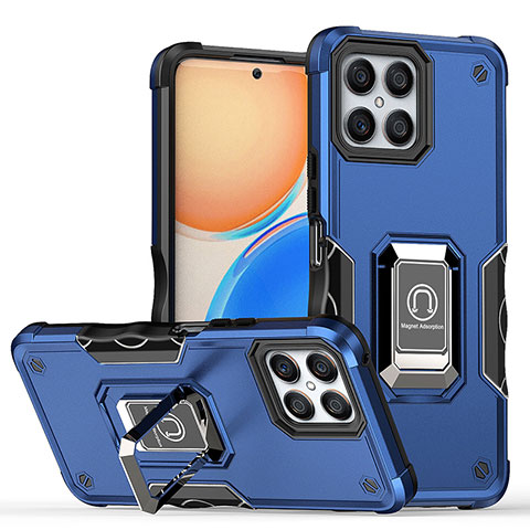 Custodia Silicone e Plastica Opaca Cover con Magnetico Anello Supporto QW1 per Huawei Honor X8 4G Blu