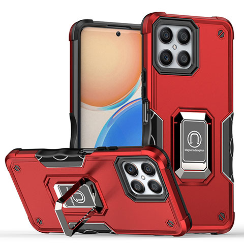 Custodia Silicone e Plastica Opaca Cover con Magnetico Anello Supporto QW1 per Huawei Honor X8 4G Rosso