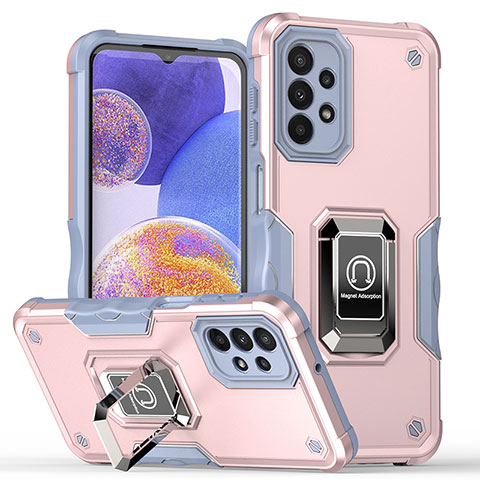 Custodia Silicone e Plastica Opaca Cover con Magnetico Anello Supporto QW1 per Samsung Galaxy A23 4G Rosa