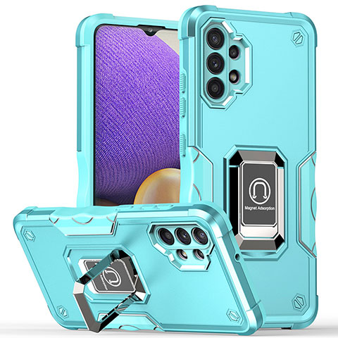 Custodia Silicone e Plastica Opaca Cover con Magnetico Anello Supporto QW1 per Samsung Galaxy A32 5G Azzurro