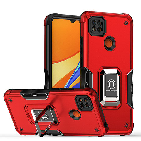 Custodia Silicone e Plastica Opaca Cover con Magnetico Anello Supporto QW1 per Xiaomi POCO C31 Rosso
