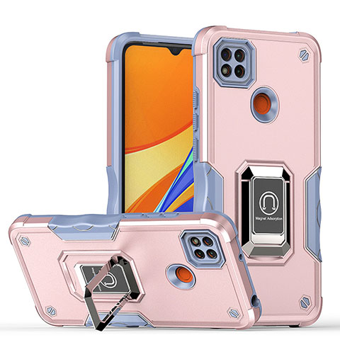 Custodia Silicone e Plastica Opaca Cover con Magnetico Anello Supporto QW1 per Xiaomi Redmi 9 Activ Rosa