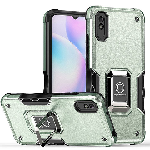 Custodia Silicone e Plastica Opaca Cover con Magnetico Anello Supporto QW1 per Xiaomi Redmi 9A Verde Pastello