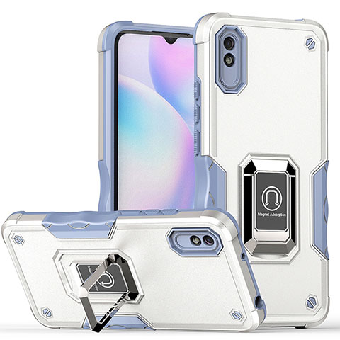 Custodia Silicone e Plastica Opaca Cover con Magnetico Anello Supporto QW1 per Xiaomi Redmi 9i Bianco