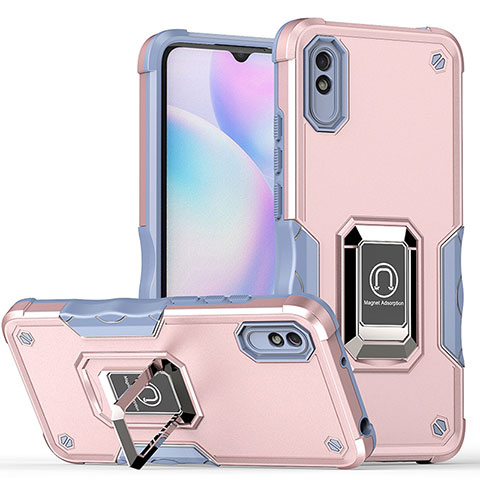 Custodia Silicone e Plastica Opaca Cover con Magnetico Anello Supporto QW1 per Xiaomi Redmi 9i Rosa