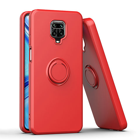 Custodia Silicone e Plastica Opaca Cover con Magnetico Anello Supporto QW1 per Xiaomi Redmi Note 9 Pro Max Rosso