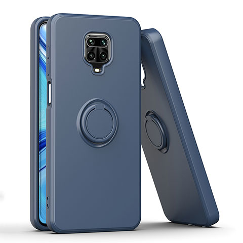 Custodia Silicone e Plastica Opaca Cover con Magnetico Anello Supporto QW1 per Xiaomi Redmi Note 9S Blu