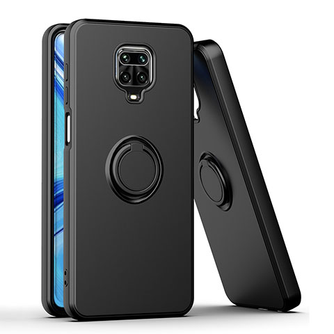 Custodia Silicone e Plastica Opaca Cover con Magnetico Anello Supporto QW1 per Xiaomi Redmi Note 9S Nero