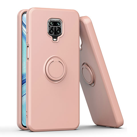 Custodia Silicone e Plastica Opaca Cover con Magnetico Anello Supporto QW1 per Xiaomi Redmi Note 9S Oro Rosa