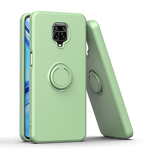 Custodia Silicone e Plastica Opaca Cover con Magnetico Anello Supporto QW1 per Xiaomi Redmi Note 9S Verde