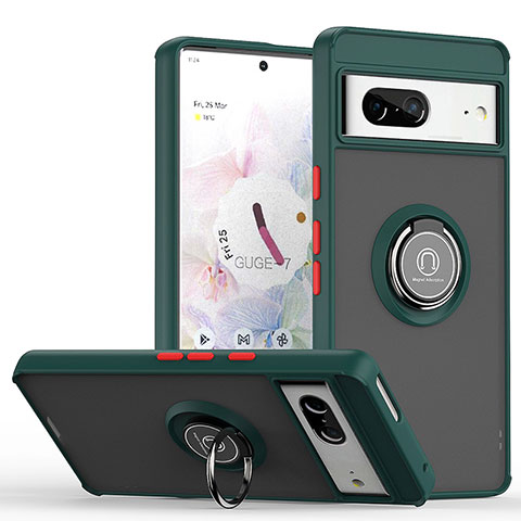 Custodia Silicone e Plastica Opaca Cover con Magnetico Anello Supporto QW2 per Google Pixel 7 5G Verde Notte