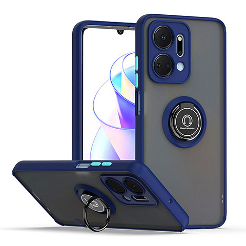 Custodia Silicone e Plastica Opaca Cover con Magnetico Anello Supporto QW2 per Huawei Honor X7a Blu