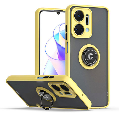 Custodia Silicone e Plastica Opaca Cover con Magnetico Anello Supporto QW2 per Huawei Honor X7a Giallo