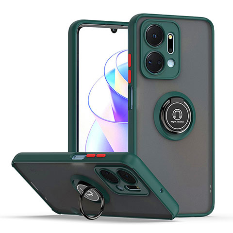 Custodia Silicone e Plastica Opaca Cover con Magnetico Anello Supporto QW2 per Huawei Honor X7a Verde Notte