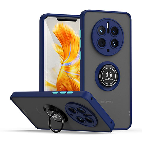 Custodia Silicone e Plastica Opaca Cover con Magnetico Anello Supporto QW2 per Huawei Mate 50 Pro Blu