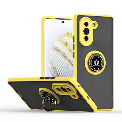 Custodia Silicone e Plastica Opaca Cover con Magnetico Anello Supporto QW2 per Huawei Nova 10 Giallo