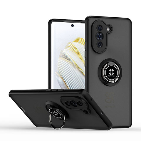 Custodia Silicone e Plastica Opaca Cover con Magnetico Anello Supporto QW2 per Huawei Nova 10 Nero