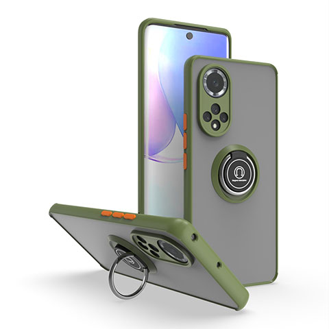 Custodia Silicone e Plastica Opaca Cover con Magnetico Anello Supporto QW2 per Huawei Nova 9 Verde Militare