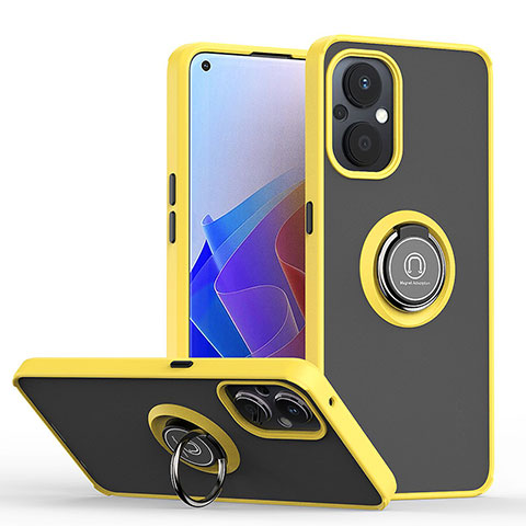 Custodia Silicone e Plastica Opaca Cover con Magnetico Anello Supporto QW2 per OnePlus Nord N20 5G Giallo