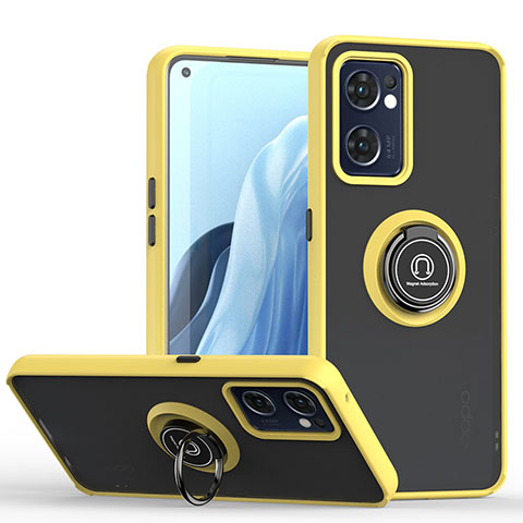 Custodia Silicone e Plastica Opaca Cover con Magnetico Anello Supporto QW2 per Oppo Find X5 Lite 5G Giallo