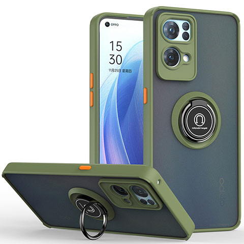 Custodia Silicone e Plastica Opaca Cover con Magnetico Anello Supporto QW2 per Oppo Reno7 Pro 5G Verde Militare