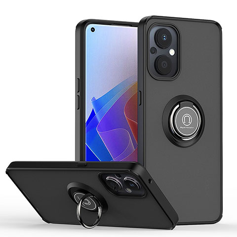 Custodia Silicone e Plastica Opaca Cover con Magnetico Anello Supporto QW2 per Oppo Reno8 Z 5G Nero