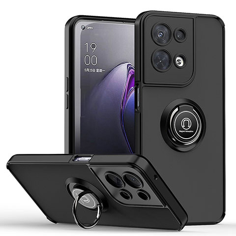 Custodia Silicone e Plastica Opaca Cover con Magnetico Anello Supporto QW2 per Oppo Reno9 Pro 5G Nero