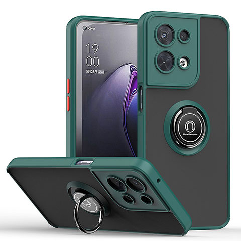 Custodia Silicone e Plastica Opaca Cover con Magnetico Anello Supporto QW2 per Oppo Reno9 Pro 5G Verde Notte