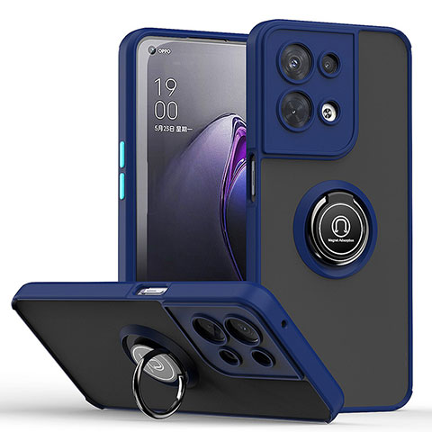 Custodia Silicone e Plastica Opaca Cover con Magnetico Anello Supporto QW2 per Oppo Reno9 Pro+ Plus 5G Blu