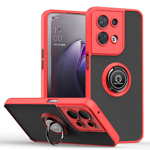 Custodia Silicone e Plastica Opaca Cover con Magnetico Anello Supporto QW2 per Oppo Reno9 Pro+ Plus 5G Rosso