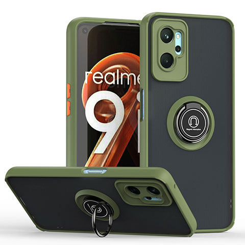 Custodia Silicone e Plastica Opaca Cover con Magnetico Anello Supporto QW2 per Realme 9i 4G Verde Militare