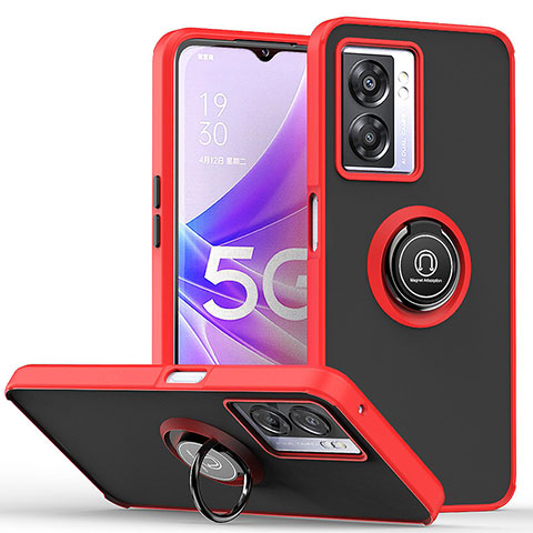 Custodia Silicone e Plastica Opaca Cover con Magnetico Anello Supporto QW2 per Realme Q5i 5G Rosso