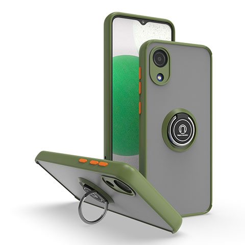 Custodia Silicone e Plastica Opaca Cover con Magnetico Anello Supporto QW2 per Samsung Galaxy A03 Core Verde Militare