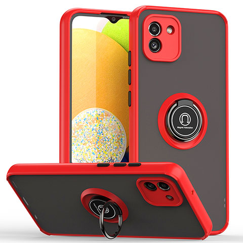 Custodia Silicone e Plastica Opaca Cover con Magnetico Anello Supporto QW2 per Samsung Galaxy A03 Rosso