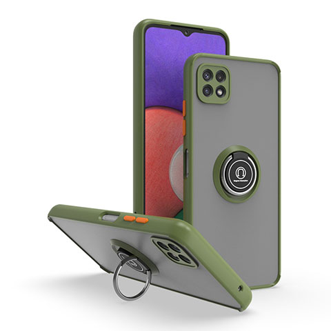 Custodia Silicone e Plastica Opaca Cover con Magnetico Anello Supporto QW2 per Samsung Galaxy A22s 5G Verde Militare