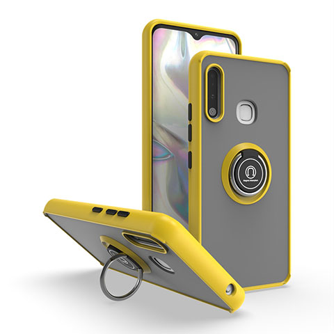 Custodia Silicone e Plastica Opaca Cover con Magnetico Anello Supporto QW2 per Samsung Galaxy A70E Giallo