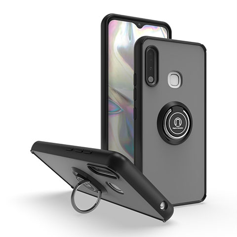 Custodia Silicone e Plastica Opaca Cover con Magnetico Anello Supporto QW2 per Samsung Galaxy A70E Nero