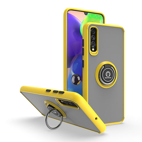 Custodia Silicone e Plastica Opaca Cover con Magnetico Anello Supporto QW2 per Samsung Galaxy A70S Giallo