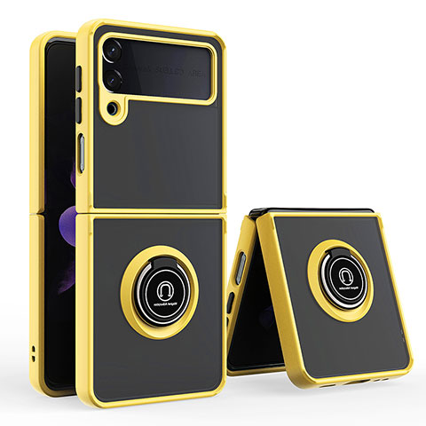 Custodia Silicone e Plastica Opaca Cover con Magnetico Anello Supporto QW2 per Samsung Galaxy Z Flip4 5G Giallo