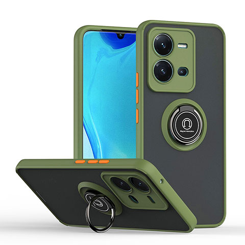 Custodia Silicone e Plastica Opaca Cover con Magnetico Anello Supporto QW2 per Vivo X80 Lite 5G Verde Militare