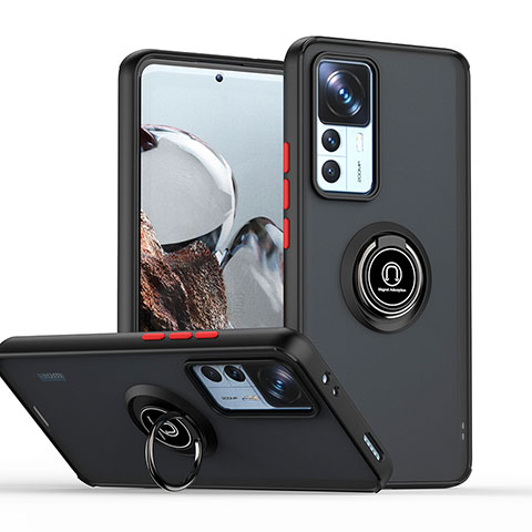 Custodia Silicone e Plastica Opaca Cover con Magnetico Anello Supporto QW2 per Xiaomi Mi 12T 5G Rosso e Nero