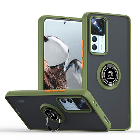 Custodia Silicone e Plastica Opaca Cover con Magnetico Anello Supporto QW2 per Xiaomi Mi 12T 5G Verde Militare