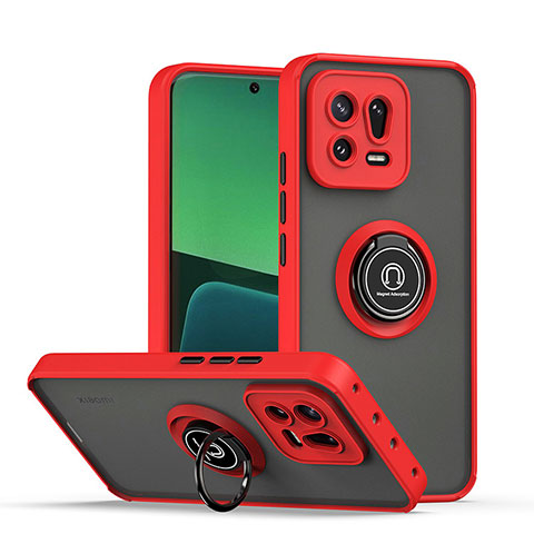 Custodia Silicone e Plastica Opaca Cover con Magnetico Anello Supporto QW2 per Xiaomi Mi 13 5G Rosso